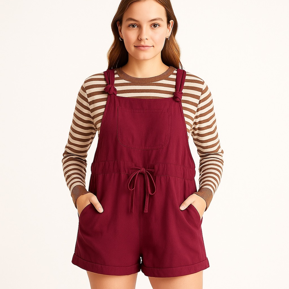 Zanzea 100% Cotton Shortall Burgundy Overalls Boho Fall Casual Festival Medium